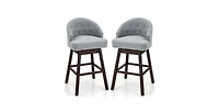 Skonyon Set of 2 Swivel Bar Stools with Rubber Wood Legs and Padded Back