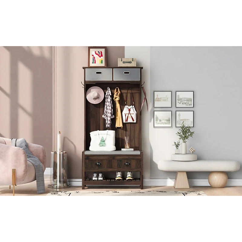 Streamdale 3-in-1 Hall Tree with Hooks, Bench, and Storage