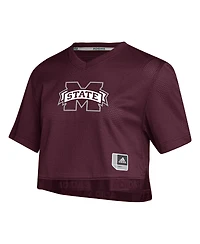 Adidas Women's Maroon Mississippi State Bulldogs Primegreen V-Neck Cropped Jersey