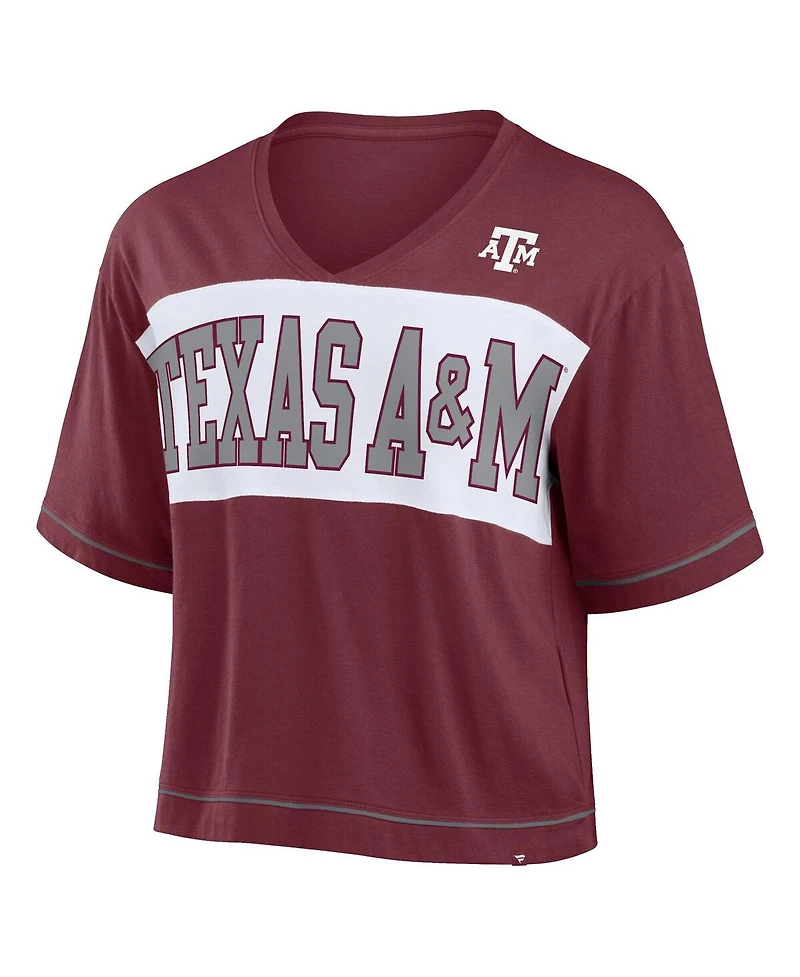 Fanatics Women's Maroon Texas A&M Aggies Home Team Bold Fashion Modest V-Neck Cropped T-Shirt