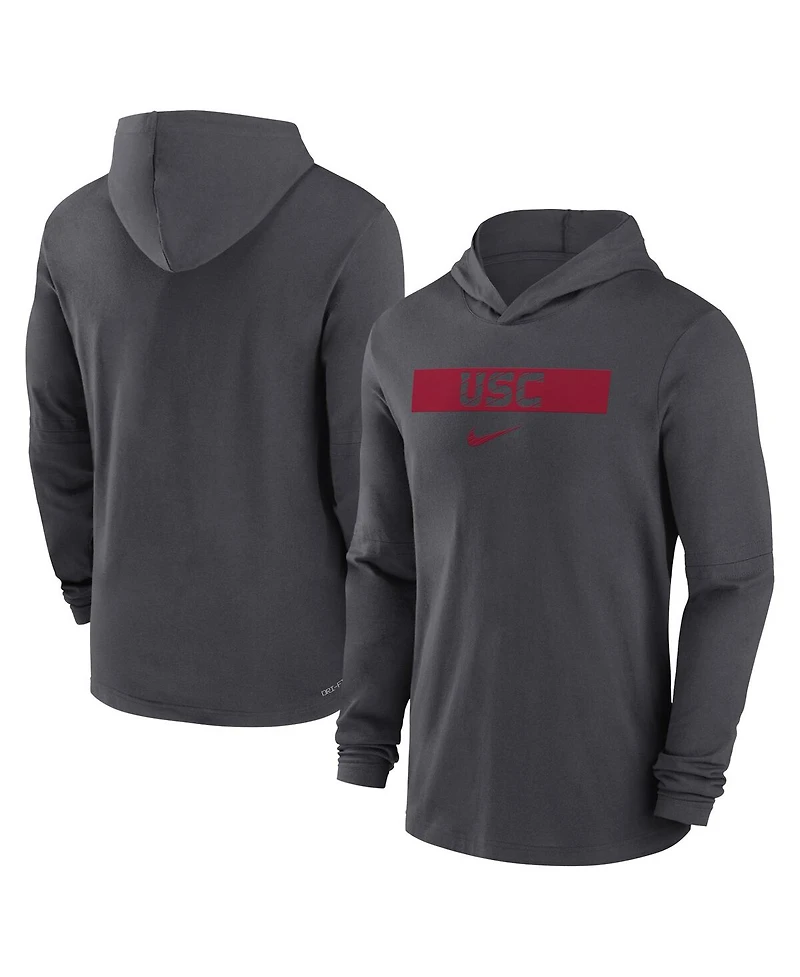 Nike Men's Anthracite Usc Trojans Sideline Hoodie Performance Long Sleeve T-Shirt