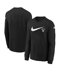 Nike Big Boys and Girls Black Brooklyn Nets Swoosh Long Sleeve T-Shirt