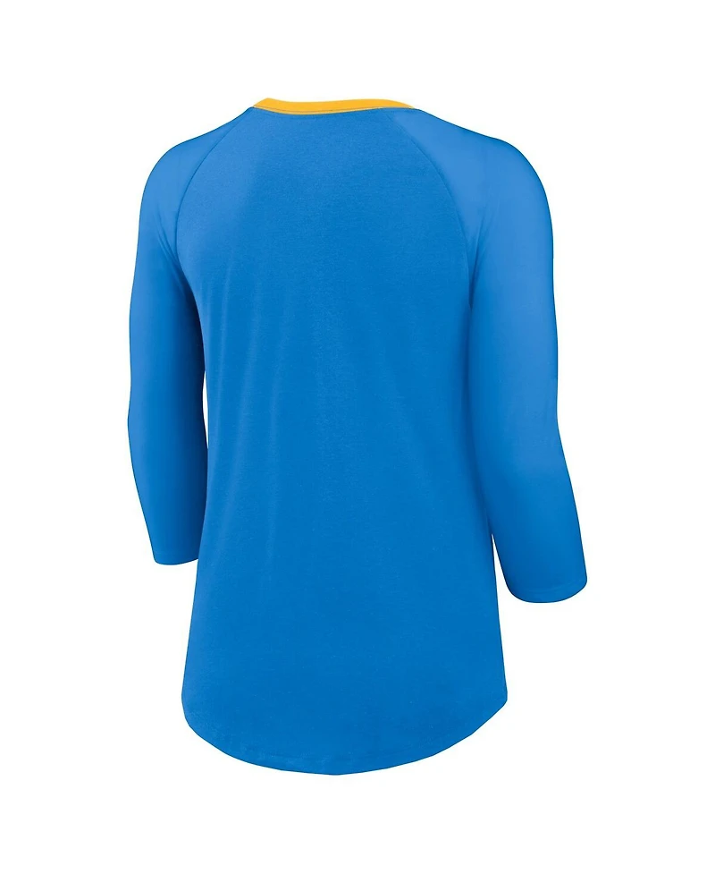 Nike Women's Powder Blue Los Angeles Chargers Raglan 3/4 Sleeve T-Shirt