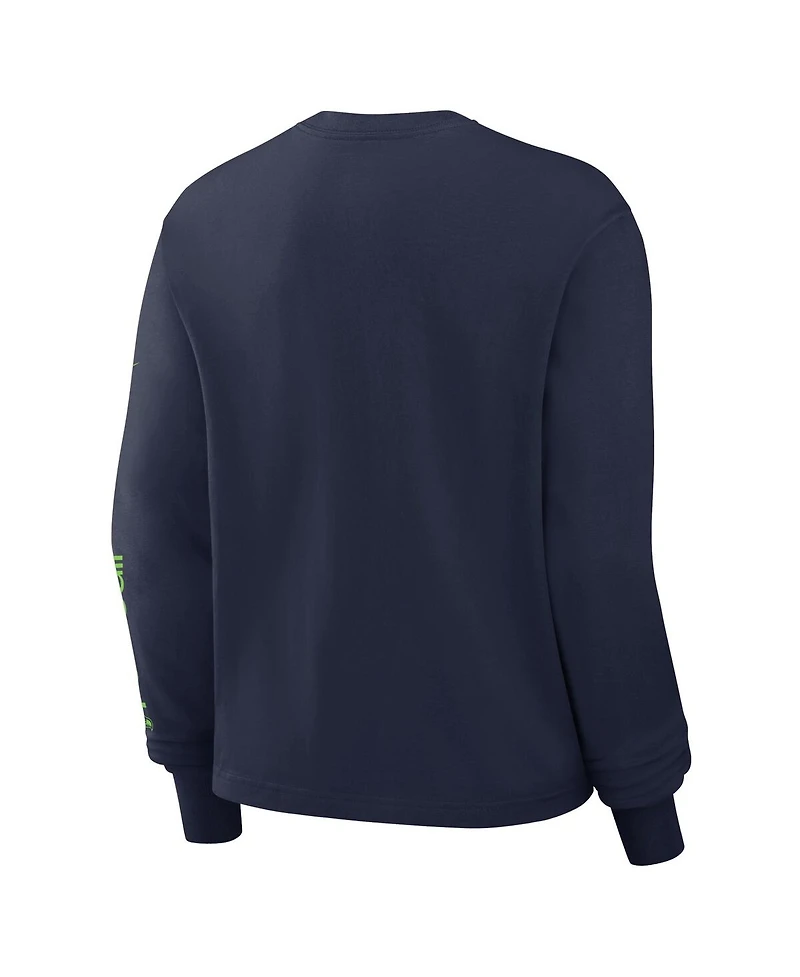 Nike Women's College Navy Seattle Seahawks Boxy Long Sleeve T-Shirt