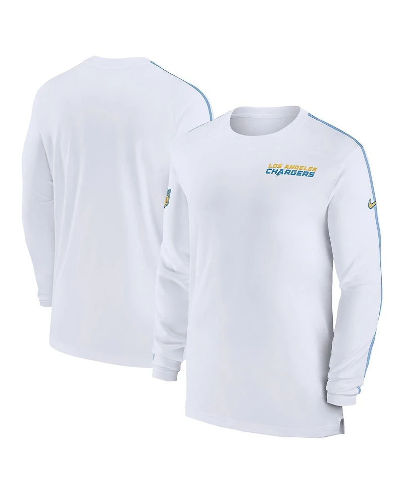 Nike Men's White Los Angeles Chargers Sideline Coach Uv Performance Long Sleeve T-Shirt
