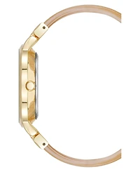 Anne Klein Women's Quartz Boyfriend Tan Acetate and Gold-Tone Metal Alloy Bangle Watch, 35.5mm