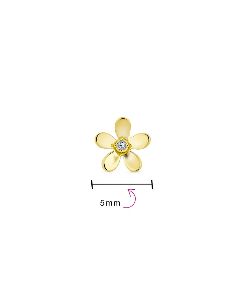 Bling Jewelry Tiny Minimalist Cz Accent Dainty Mini Daisy Flower Cartilage Ear Lobe Piercing 1 Piece Stud Earring14K Yellow Gold Safety Screw back