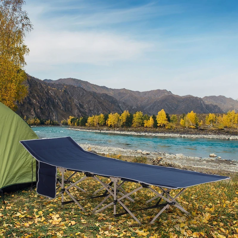 Folding Camping Cot: 330 lbs. Capacity, Blue