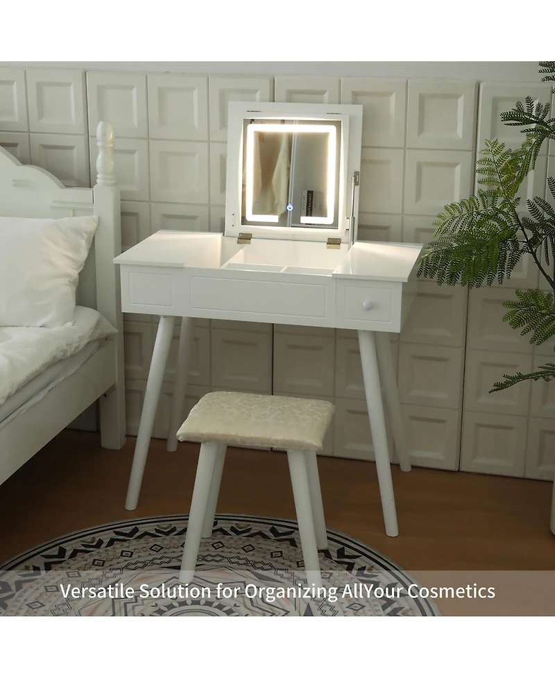 Streamdale Furniture Led Vanity Desk with Mirror, Power Outlet, and Storage