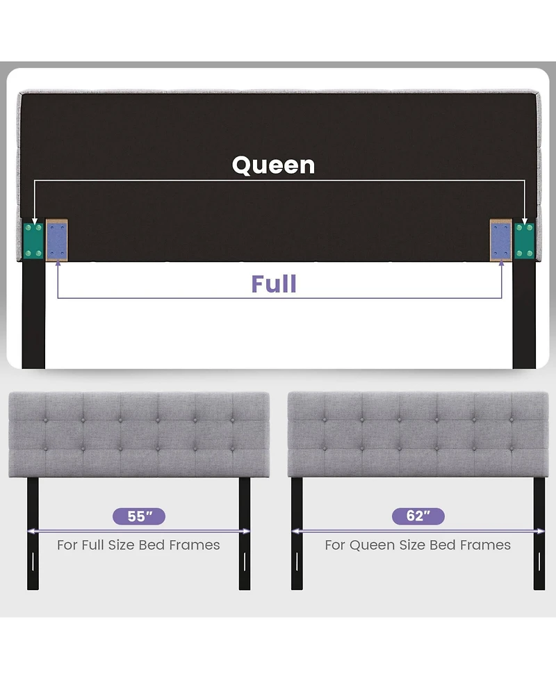 Linen Upholstered Headboard with Solid Rubber Wood Legs-Gray