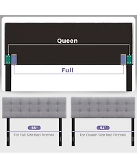 Linen Upholstered Headboard with Solid Rubber Wood Legs-Gray