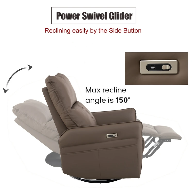 270° Swivel Glider Recliner with Usb Ports for Nursery, Living Room, Bedroom