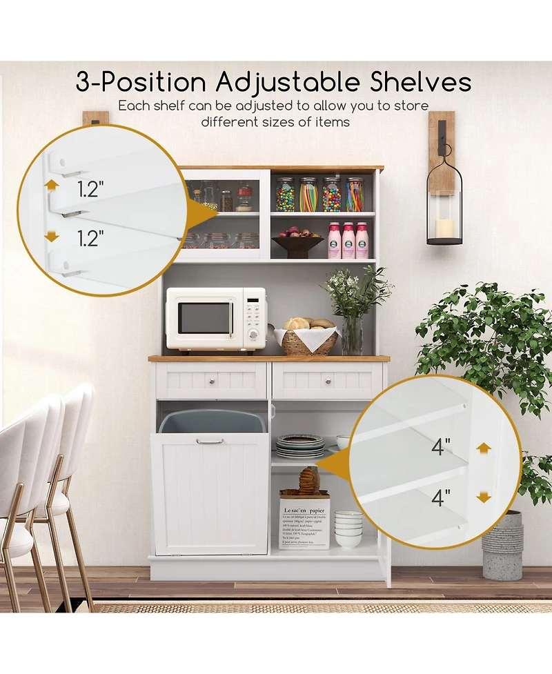 Skonyon Double Tilt Out Trash Cabinet with Hutch and Rubber Wood Countertop