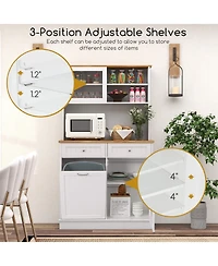 Skonyon Double Tilt Out Trash Cabinet with Hutch and Rubber Wood Countertop