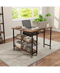 Skonyon 360° Rotating Sofa Side Table with 2-Tier Storage Shelves-Rustic Brown
