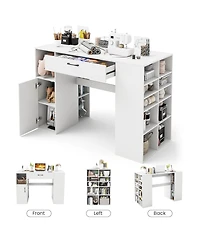 Counter Height Sewing Craft Table Computer Desk with Adjustable Shelves and Drawer-White