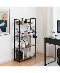 Skonyon 4 -Tier Industrial Open Storage Bookshelf-Coffee