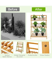 Bamboo Ladder Plant Stand 3-Tier Foldable Flower Pot Display Shelf Rack