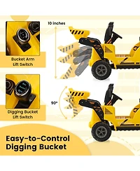 Vebreda 12V Kids Ride On Construction Tractor with Electric Adjustable Bucket