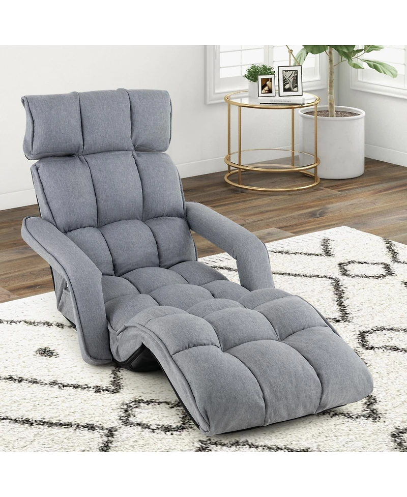Skonyon 6-Position Adjustable Floor Chair with Adjustable Armrests and Footrest-Gray