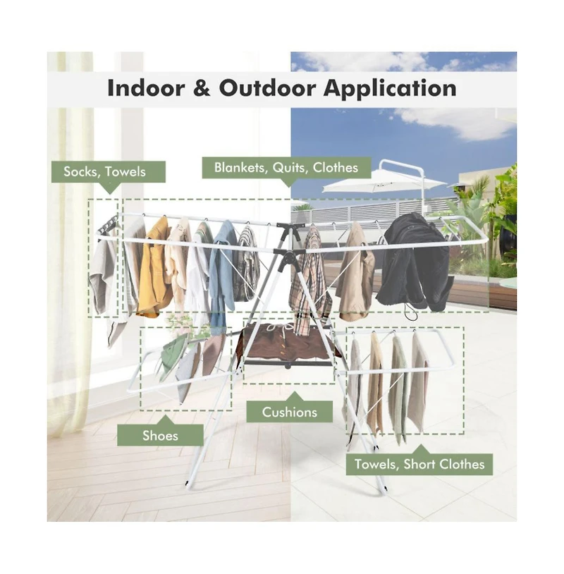 2-Level Foldable Clothes Drying Rack with Adjustable Gullwing