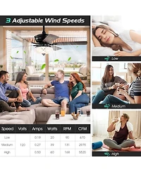 Sugift 52 Inch Ceiling Fan with 3 Wind Speeds and 5 Reversible Blades