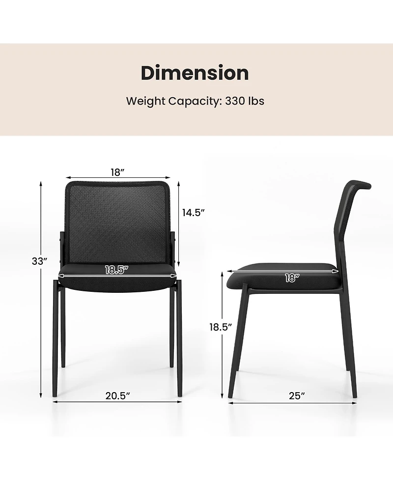 Sugift Waiting Room Chair Set of 2 with Ergonomic Mesh Backrest and Padded Seat