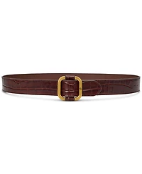 Lauren Ralph Leather Slide-Buckle Croc-Embossed Belt
