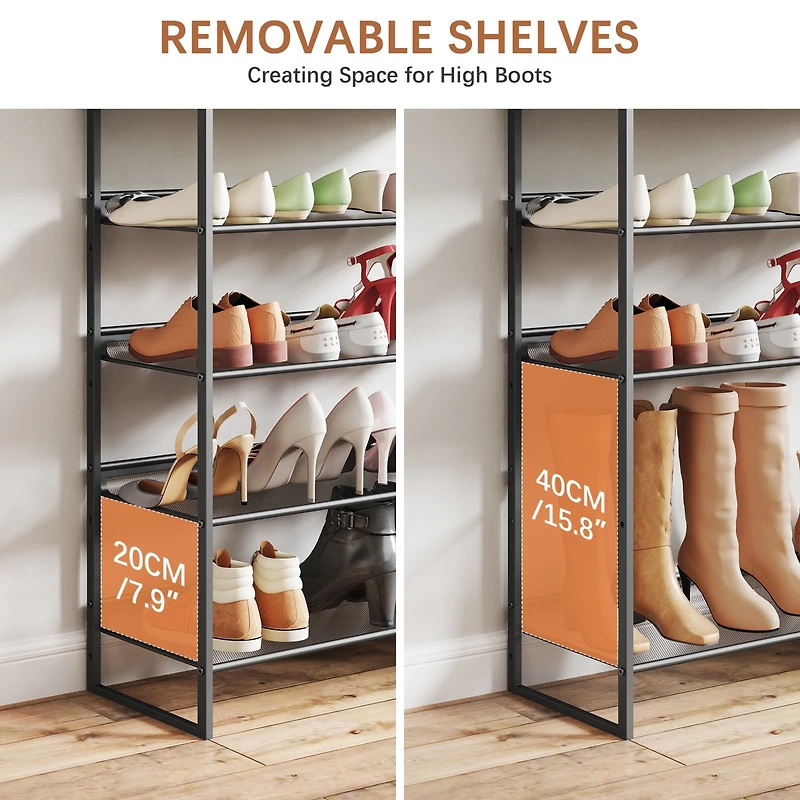Sugift 5-Tier Shoe Rack Free Standing Shoe Rack Organizer with Metal Mesh Shelves
