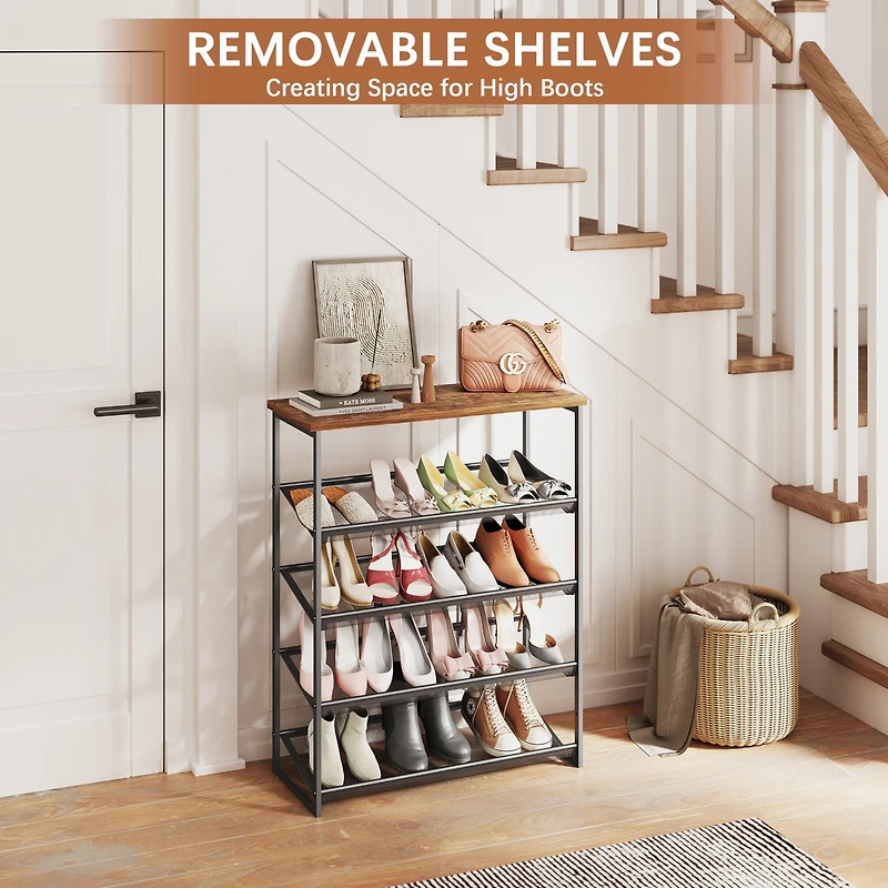 Sugift 5-Tier Shoe Rack Free Standing Shoe Rack Organizer with Metal Mesh Shelves