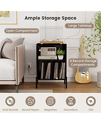 Skonyon Record Player Stand with Record Storage Shelf and Charging Station-Black