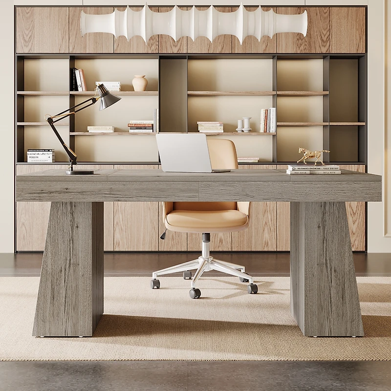Tribesigns 55 Inches Executive Desk, Mid-Century Modern Home Office Desk, Wood Computer Desk Business Workstation Desk