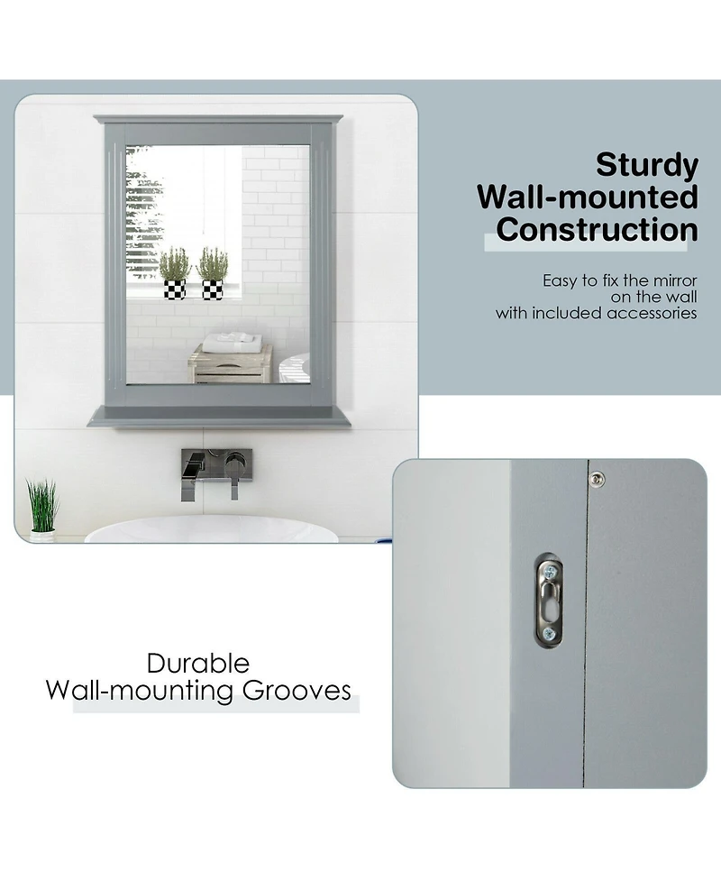 Wall-Mounted Multipurpose Vanity Mirror with Shelf-Gray