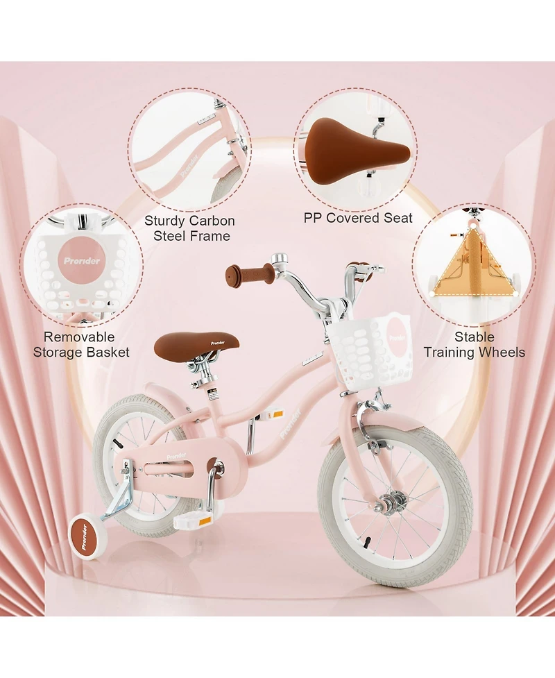 14'' Kids Bicycle with Removable Training Wheels & Basket for 3-5 Years Old