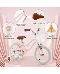 14'' Kids Bicycle with Removable Training Wheels & Basket for 3-5 Years Old