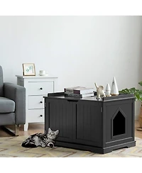 Cat Litter Box Enclosure with Double Doors for Large Cat and Kitty-Black