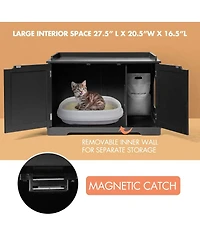 Cat Litter Box Enclosure with Double Doors for Large Cat and Kitty-Black