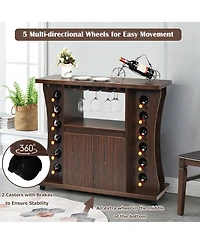 Gymax Rolling Buffet Sideboard Wooden Bar Storage Cabinet w/ Wine Rack & Glass Holder