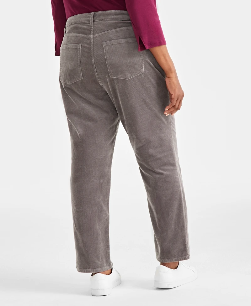 Style & Co Plus High-Rise Straight-Leg Corduroy Pants, Macy's Exclusive