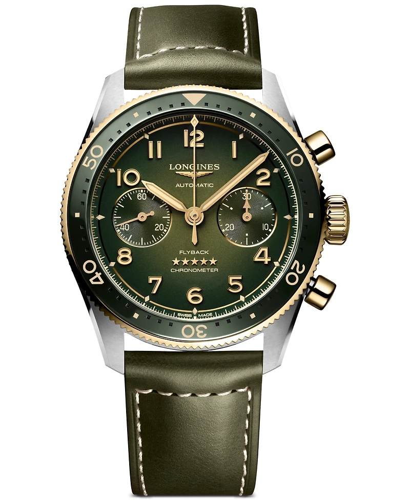 Longines Men's Swiss Automatic Chronograph Spirit Flyback Leather Strap Watch 42mm