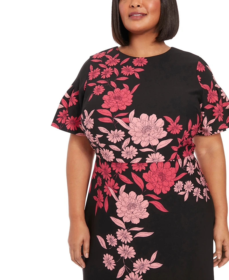 London Times Plus Size Printed Short-Sleeve Midi Dress