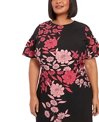 London Times Plus Size Printed Short-Sleeve Midi Dress