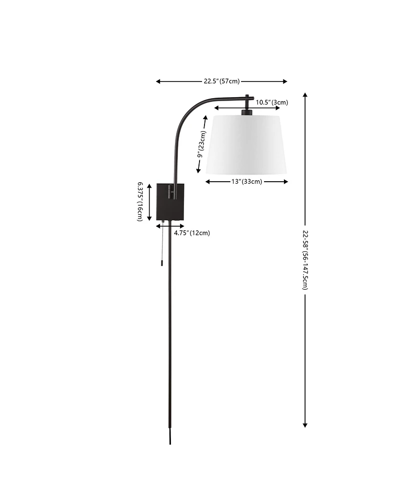 Jonathan Y Gosling 22.5" 1-Light Mid-Century Modern Plug-In or Hardwired Iron Led Gooseneck Swing Arm Wall Sconce with Pull-Chain and Usb Charging Por