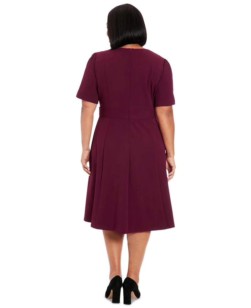 London Times Plus Fit & Flare Scuba Crepe Midi Dress