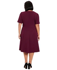 London Times Plus Fit & Flare Scuba Crepe Midi Dress