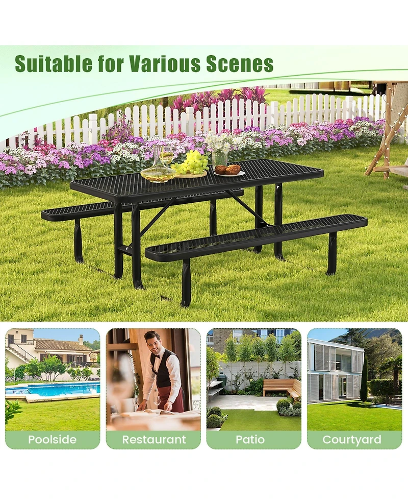 Sugift Outdoor Picnic Table and Bench Set for 8 Person with Seats and Mesh Grid