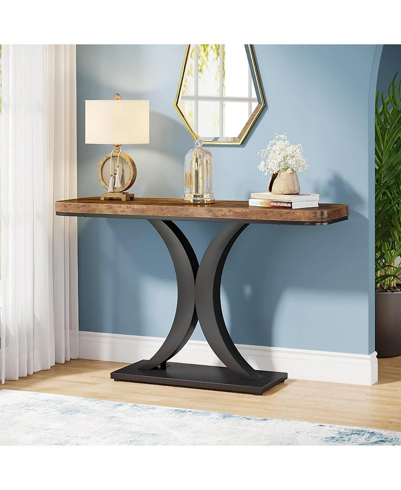 Tribesigns Modern Gold Console Table, 40 inch Narrow Entryway Foyer Table with Geometric Base, Rustic Hallway Accent for Living Room, Entrance