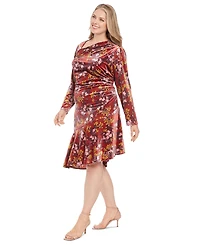 London Times Plus Velvet Floral Fit & Flare Dress