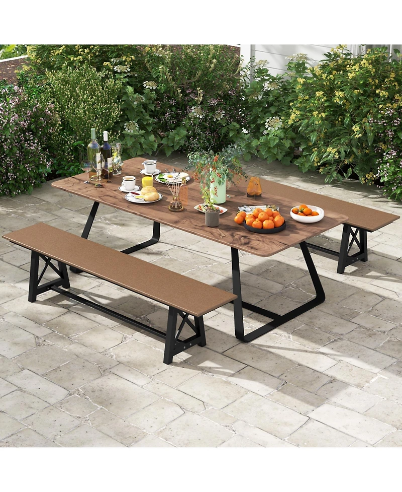 3-4 Person Outdoor Hdpe Bench with Metal Frame-Brown
