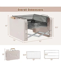 Folding Charcoal Bbq Grill with Dishwasher-safe Grill Grids and Charcoal Box-Beige